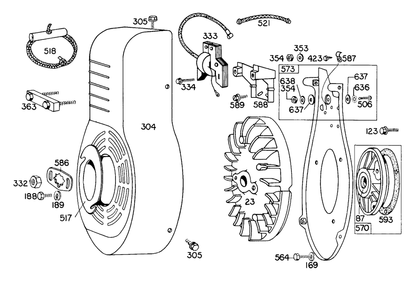 Blower Hsg,flywheel,elect. Diagram and Parts List for 200451-0200-XX  Briggs and Stratton Engine